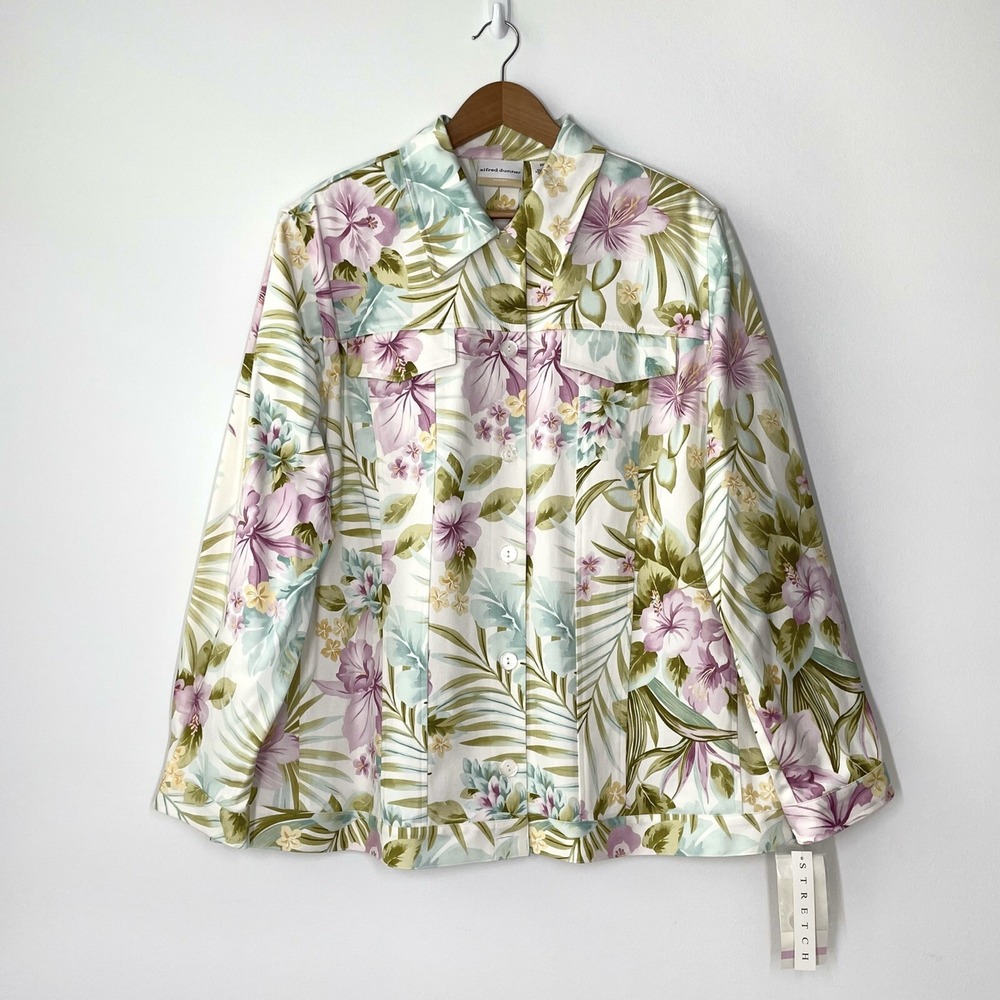 Alfred Dunner Women 22W Long Sleeve Multicolor 2X Cotton Floral Jacket NWT